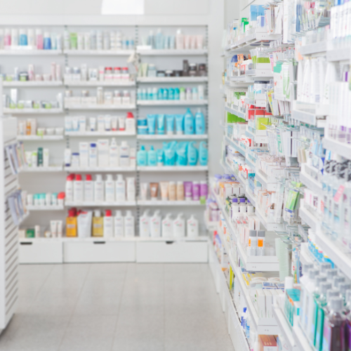 a store with shelves of medicines